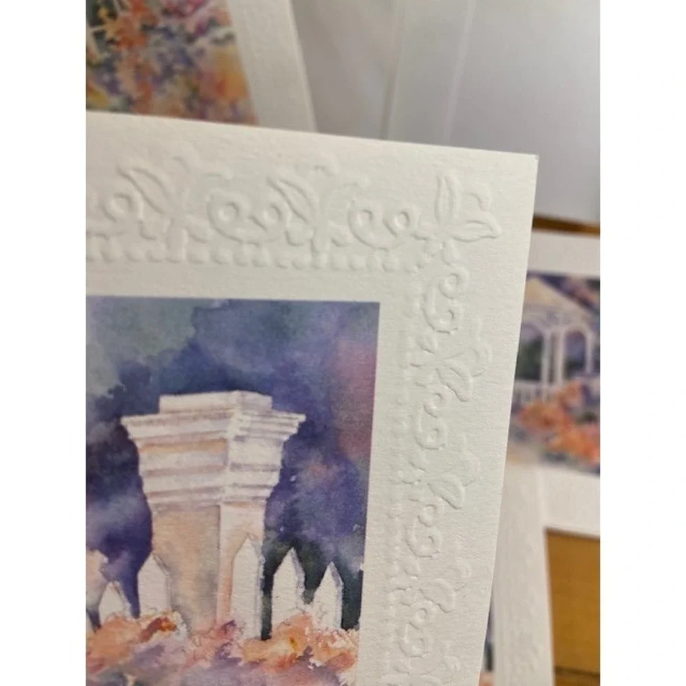 L Gorsic Watercolor Note Cards Set of 25 Garden Designs Embossed Border Blank